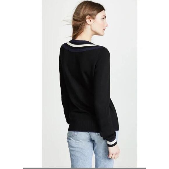 Scotch & Soda Varsity V-Neck Sweater M Black Cream Navy Sparkle Detail $148 - Picture 2 of 6